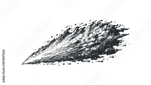 Hand drawn ink spray stream on transparent background. Vector hand drawn illustration