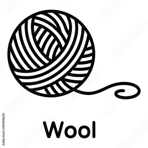 A graphic illustration of a ball of wool with a loose end ready for knitting or crochet projects  vector silhouette