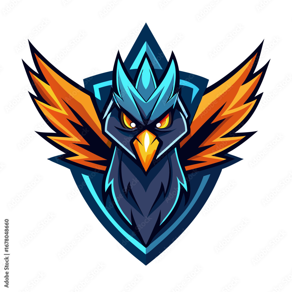 Obraz premium Electric Bird Crest with Angular Wings and Glowing Head Flame