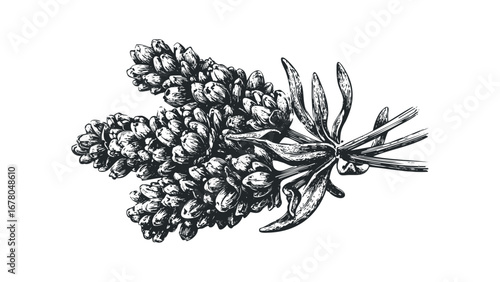 Vintage Lavender Sprig Ink Sketch. Vector hand drawn illustration