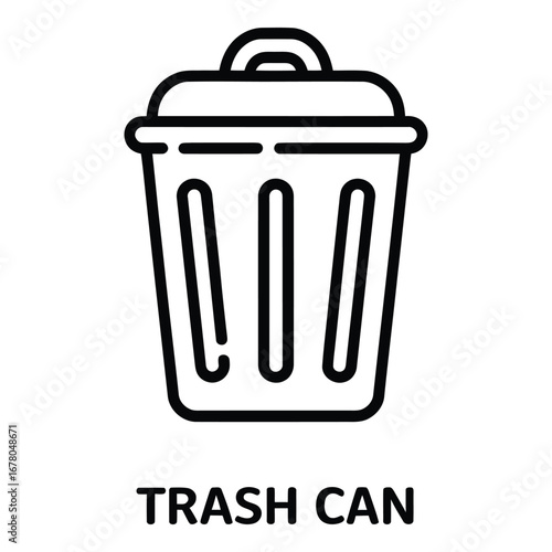Outline drawing of a trash can with a lid and handle isolated on a white background vector image  vector silhouette
