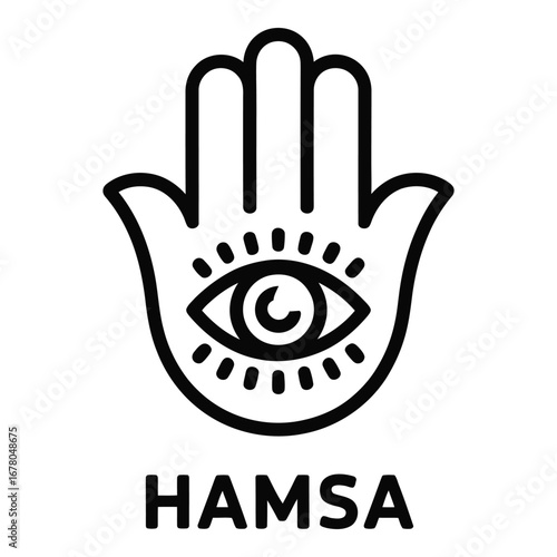 Black and white hamsa hand with eye symbol for protection and good fortune charm amulet talisman art  vector silhouette