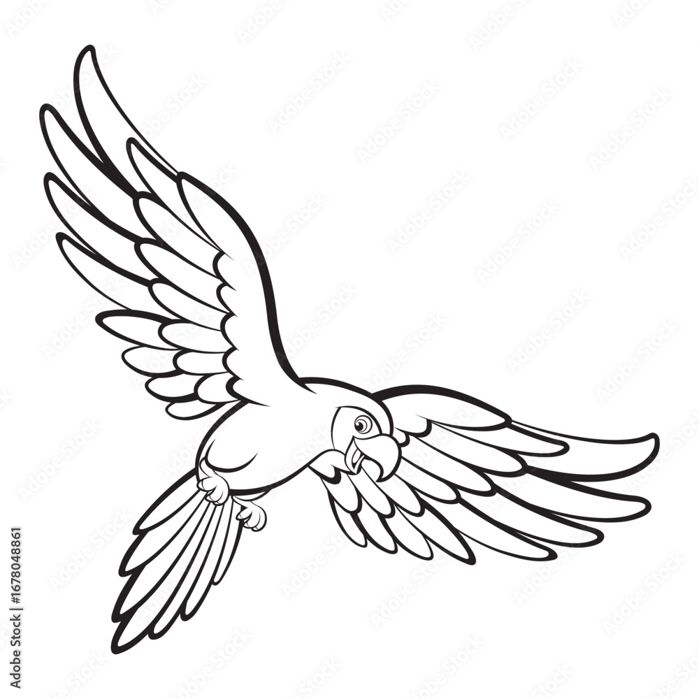 Obraz premium isolated flying parrot in outline vector art