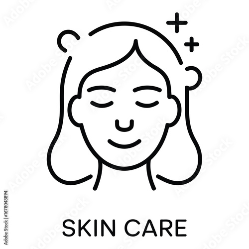 Woman face with plus signs for skin care and beauty treatment wellness and health concept line art  vector silhouette