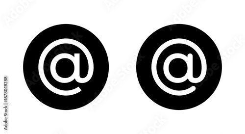 Mention icon in black circle. Email address symbol. Social media at sign