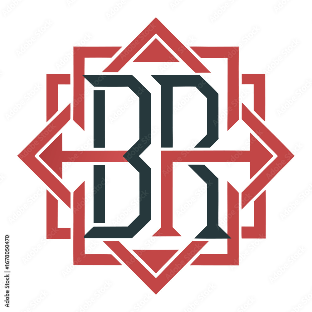 Fototapeta premium Geometric Interlocking BR Monogram in Bold Sans-Serif Style