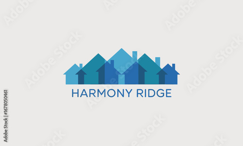 Modern geometric house cluster logo representing community and real estate development, perfect for branding residential projects.