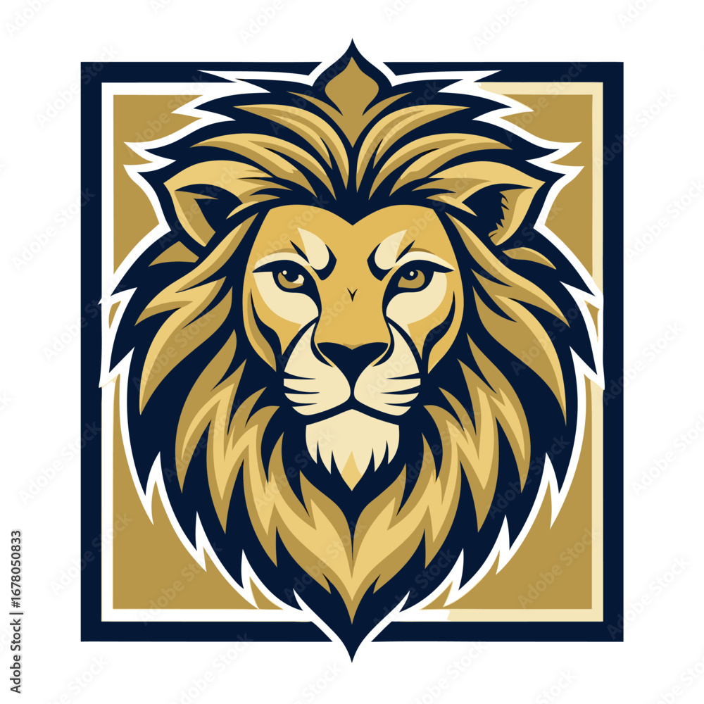 Obraz premium Vertical Golden Lion Face with Thick Mane and Sharp Negative Space