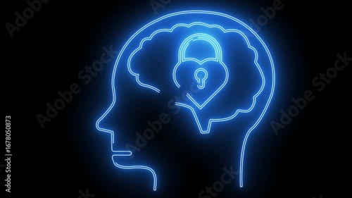 Wallpaper Mural human brain head icon and love padlock icon with neon effect Torontodigital.ca