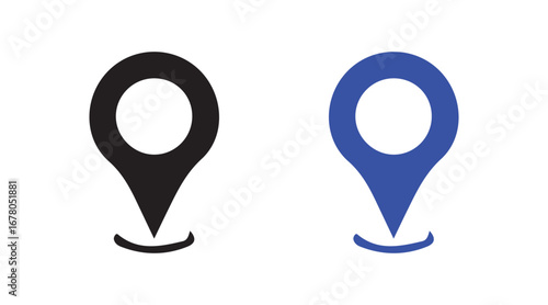 Vector Illustration of Navigation Markers in Two Colors, Black and Blue, for Mapping Projects