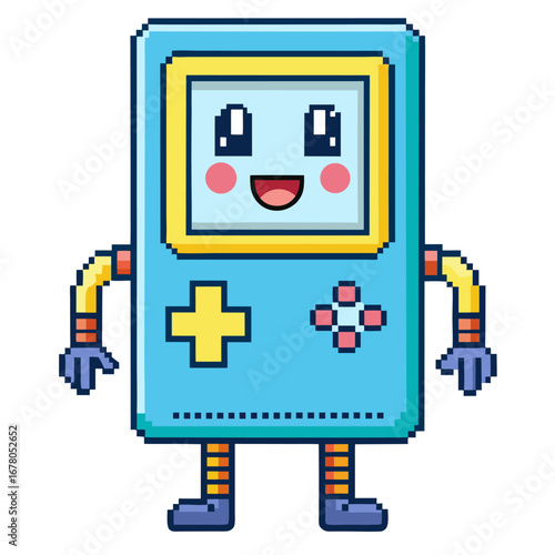 Retro Pixel Game Cartridge Mascot in Pastel with Neon “Pixelation” Label