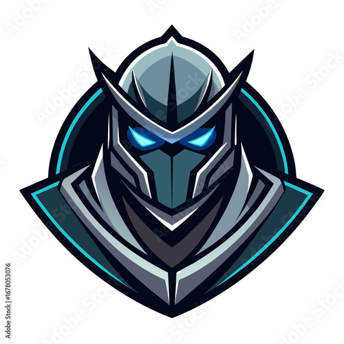 Tech-Style Crest with Stealth Mech Helmet, Glowing Facial Lines, and Dark Visor
