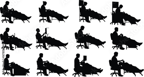 Silhouette doctor, dentist, nurse, patient, hospital chair, medical treatment, healthcare professional, clinic scene, patient care, doctor consultation, therapy session