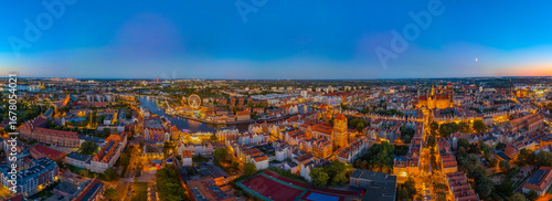 Sunset aerial view of the city center of Gdansk, Poland