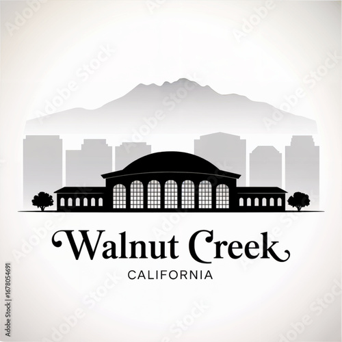 Walnut Creek California Skyline Silhouette — A Scenic Bay Area Suburb Vector Illustration