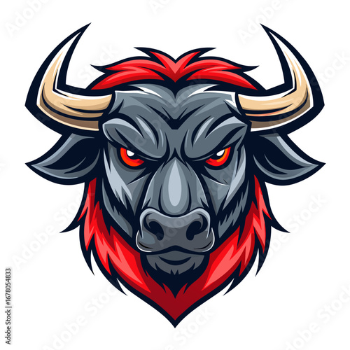 Wallpaper Mural High-Contrast Fierce Bull Head with Thick Outlines and Aggressive Expression Torontodigital.ca