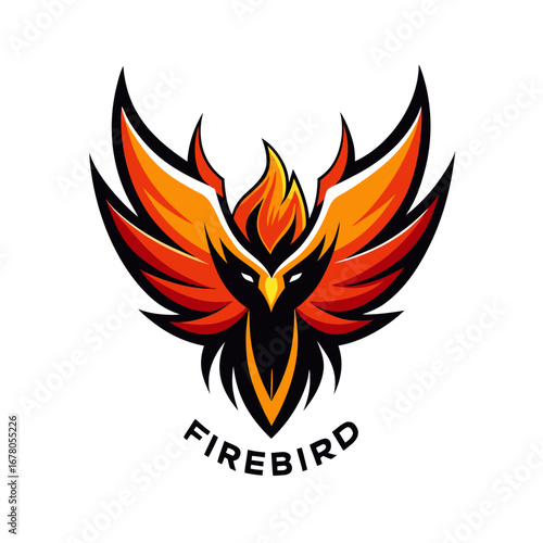 Abstract Firebird Logo with Symmetrical Wing Tips and Rising Motion for Esports Use