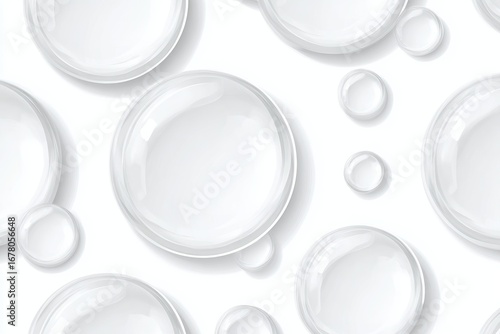 Glossy, transparent circles overlap on a white background, casting soft shadows. Clean, simple, and modern aesthetic