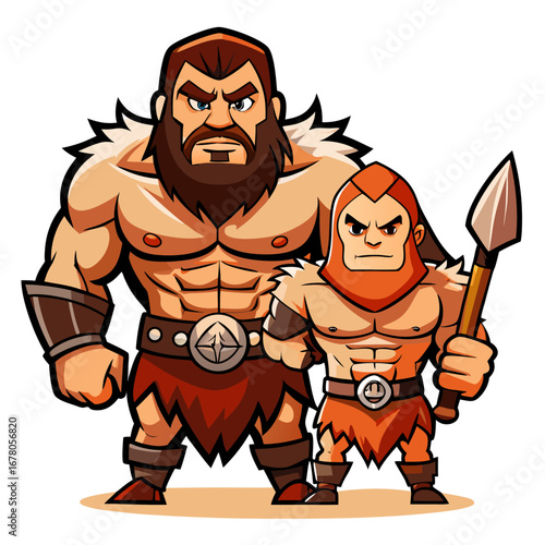 Bold Cartoon Barbarian Duo with Exaggerated Features for Branding