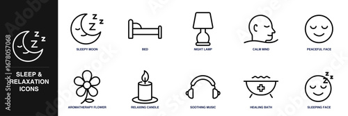 Sleep and Relaxation Line Icon Set