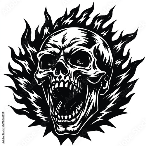 Creepy clown face with sharp teeth, horror Halloween T-shirt design