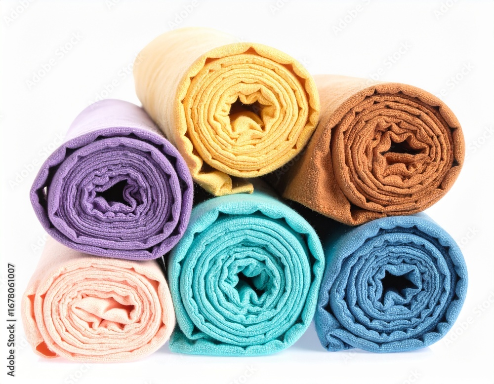 Fototapeta premium colourful cotton fabrics roll isolated on white background