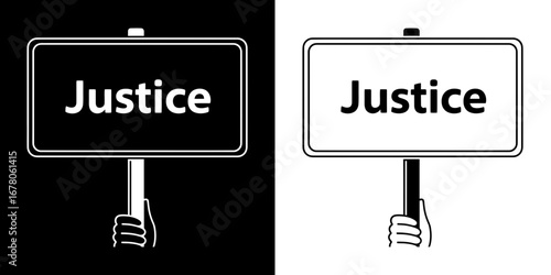 Hand holding sign with the word Justice, a powerful symbol of fairness and equality for all