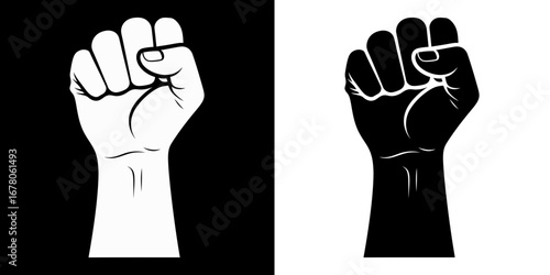 Powerful raised fist symbol representing unity, strength, and social justice in impactful design