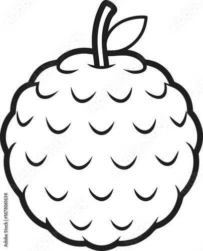 Black and White Vector of Custard Apple Fruit with Leaf