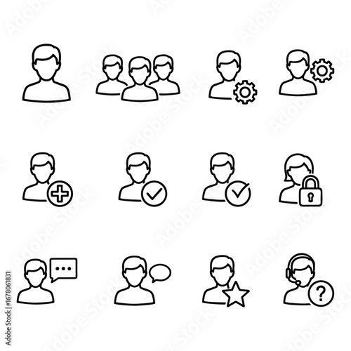 User Account Management and Interface Line Icons Set
