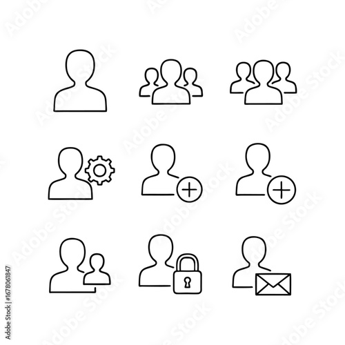 User Account and Profile Management Line Icons Set for Web and App Interfaces