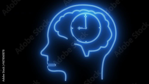 Wallpaper Mural human brain head icon and wall clock icon with neon effect Torontodigital.ca