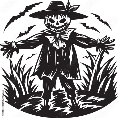 Vector tattoo design of a Halloween witch with a floral skull pattern
