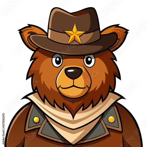 Wild West Bear Character with Sheriff Star and Vintage Shadows