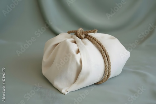 Wallpaper Mural Minimalistic white cloth sack tied with rope on soft gray background for eco friendly packaging stock display. Torontodigital.ca