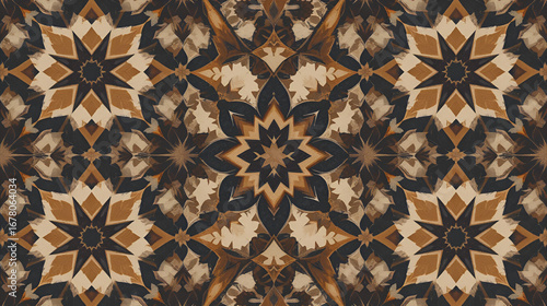 Geometric arabesque pattern with stars and octagons for tiles and decorative backgrounds in earth tones for islamic and middle eastern designs