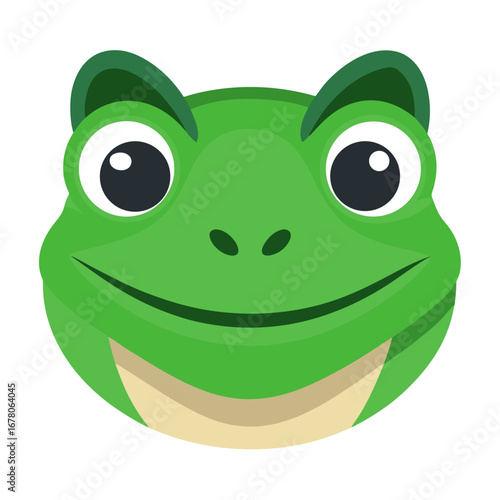 Green Frog Head with Smug Expression in Minimal Flat Vector Style