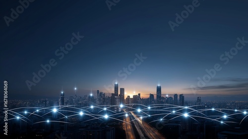 Wallpaper Mural Smart city skyline glowing with connected IoT devices and AI-driven traffic systems Torontodigital.ca