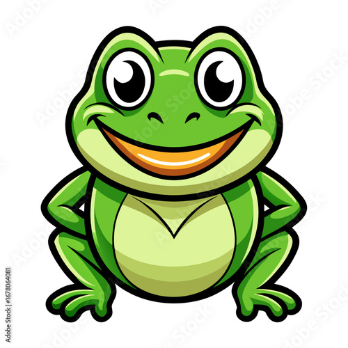 Cartoon Frog Mascot with Cheeky Smile, Bold Outlines, and Glossy Finish