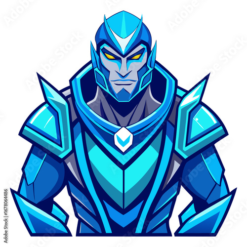 Futuristic Blue Warrior with Determined Expression and Angular Armor