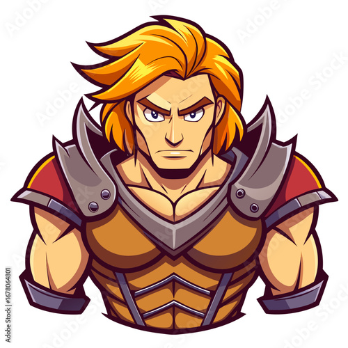 Blonde Warrior with Fierce Look and Bulky Armor in Vector Shadows