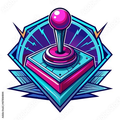Futuristic Joystick Badge with Neon Blue Digital Burst