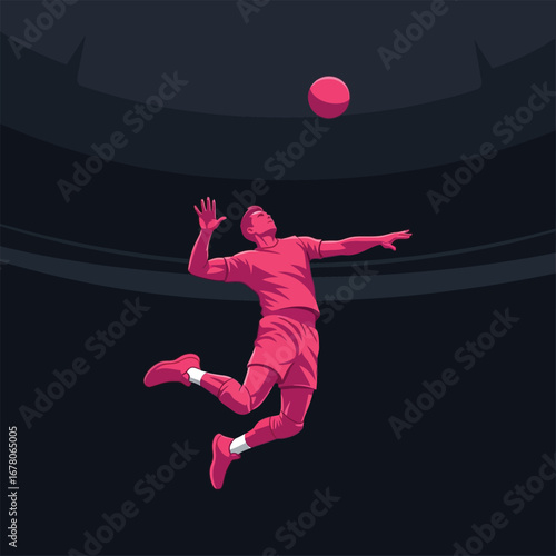 A stylized illustration of a volleyball player jumping to spike the ball.