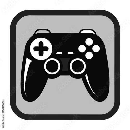 Minimal Black Controller Icon on Gray Square – Sleek Modern Vector Logo