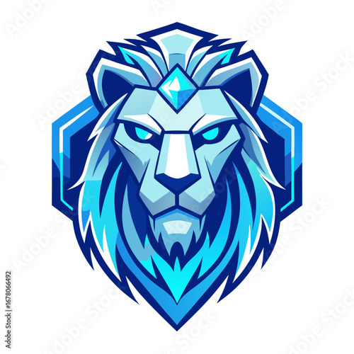 Futuristic Icy Blue Lion Head – Intelligent and Strong Vector Design
