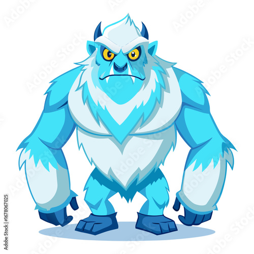 Hulking Yeti with Glowing Blue Eyes – Icy White-Cyan Arctic Vector Mascot