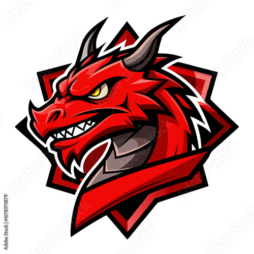 Wallpaper Mural Side-Profile Red Dragon Mascot with Angular Spikes and Badge Text Torontodigital.ca