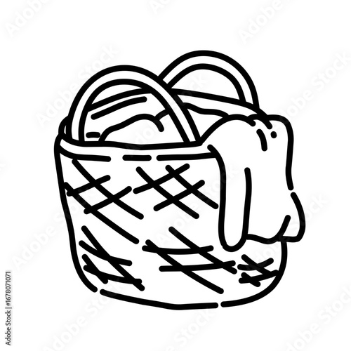 Laundry basket filled with clothes vector illustration. Minimalist lifestyle icon line art outline illustration.