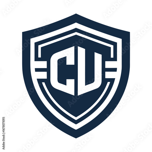 Minimalist Shield Emblem with Interlocking "CU" Initials on Dark Gradient