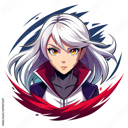 White-Haired Anime Heroine with Piercing Gaze and Speed Effects